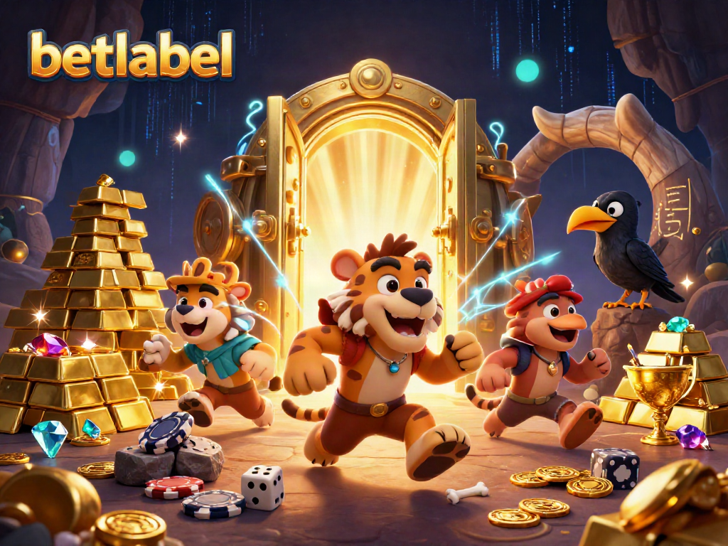Experience thrilling gameplay with betlabel in a vibrant prehistoric casino scene featuring rich treasures.
