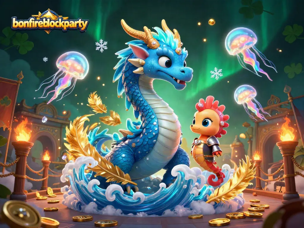 Engage in thrilling gambling action at bonfireblockparty with vibrant dragon and seahorse characters